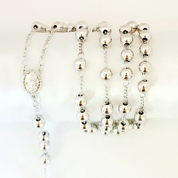14K White Gold Plated Men's Rosary. New - Picture 2 of 6